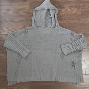 Unbranded Distressed Knit Hoodie Women One Size Gray Good Shredded JUF61
